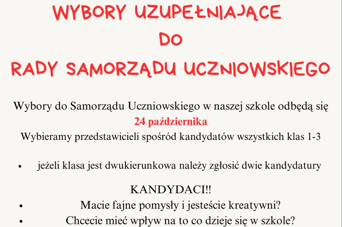 Wybory uzupełniające do Rady Samorządu Uczniowskiego